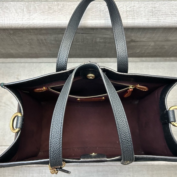 Coach Dark Green and Black Leather Tote - Picture 6 of 6